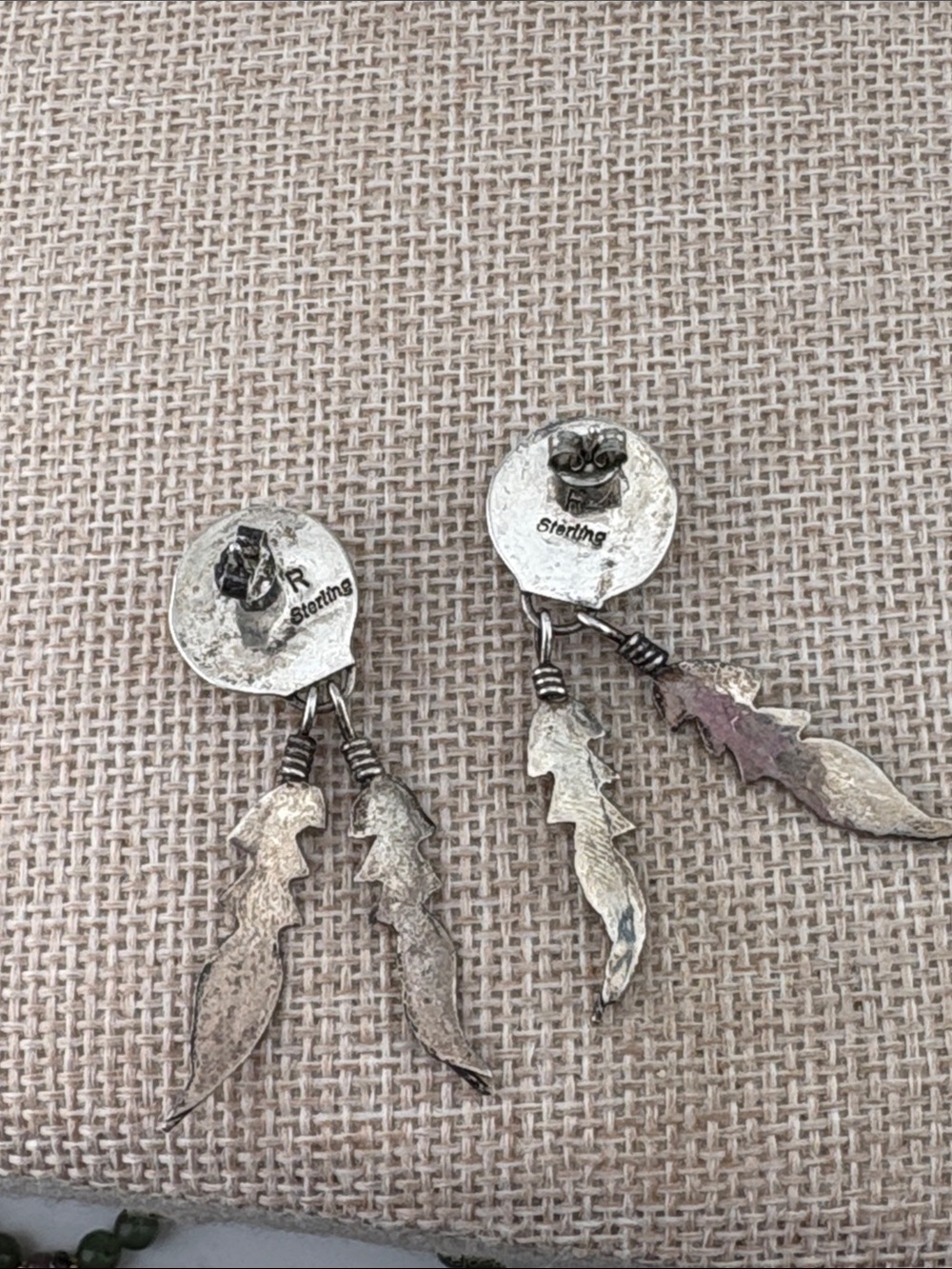 Navajo Turquoise Rex Abeita Sterling Silver Feather Earrings